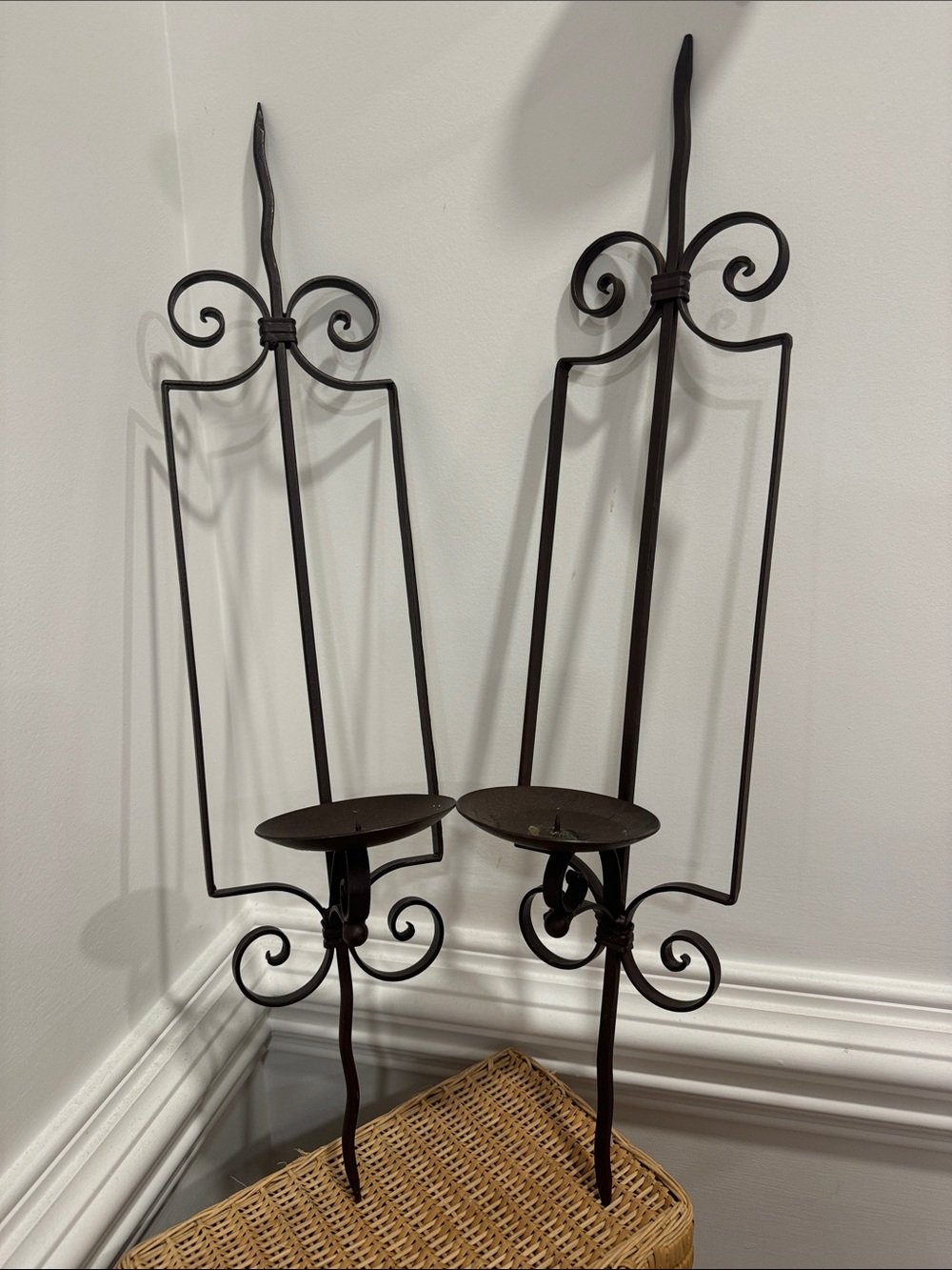 Rustic Iron Wall Sconce Candle Holders - Set of 2